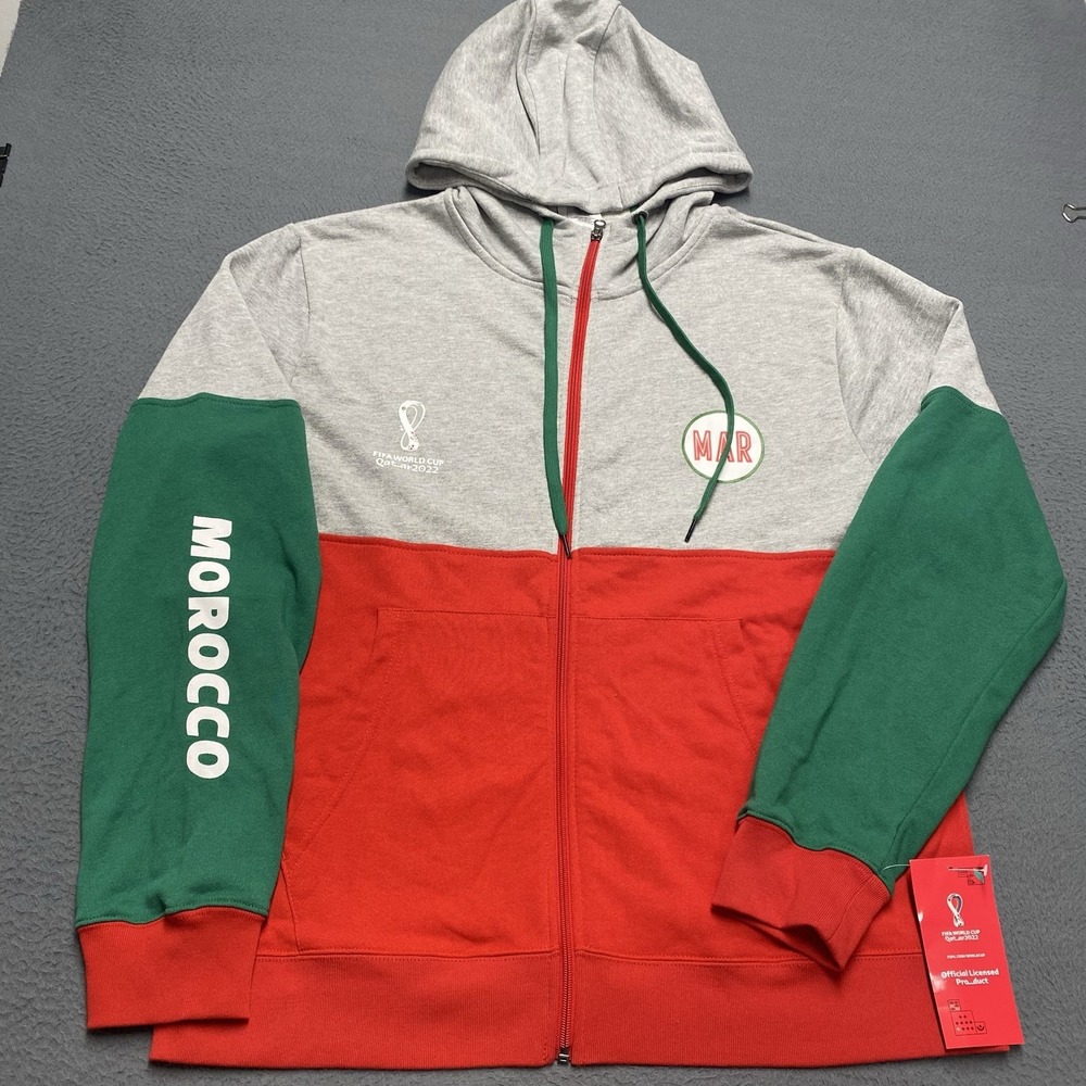 Morocco Hoodie Sweatshirt Mens XL Gray Red Soccer FIFA World Cup 2022 Outerstuff